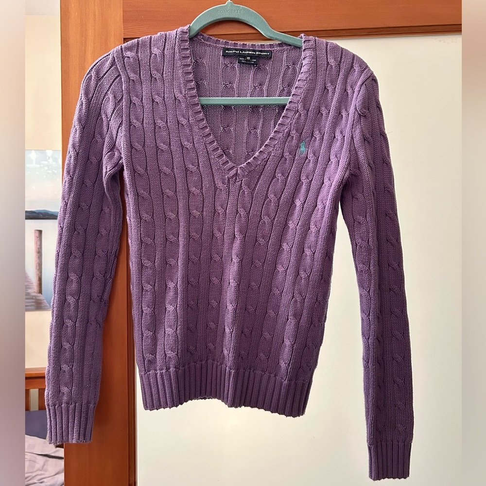 Ralph Lauren Purple V-Neck Cable Sweater